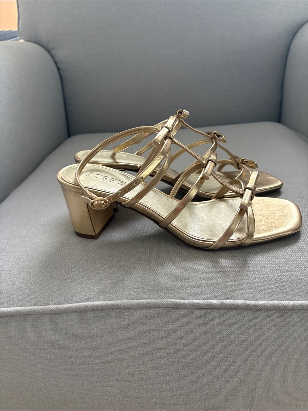 Jcrew Gold Strappy Block Heel Sandals - Elegant Women’s Dress Shoes - Picture 3 of 4